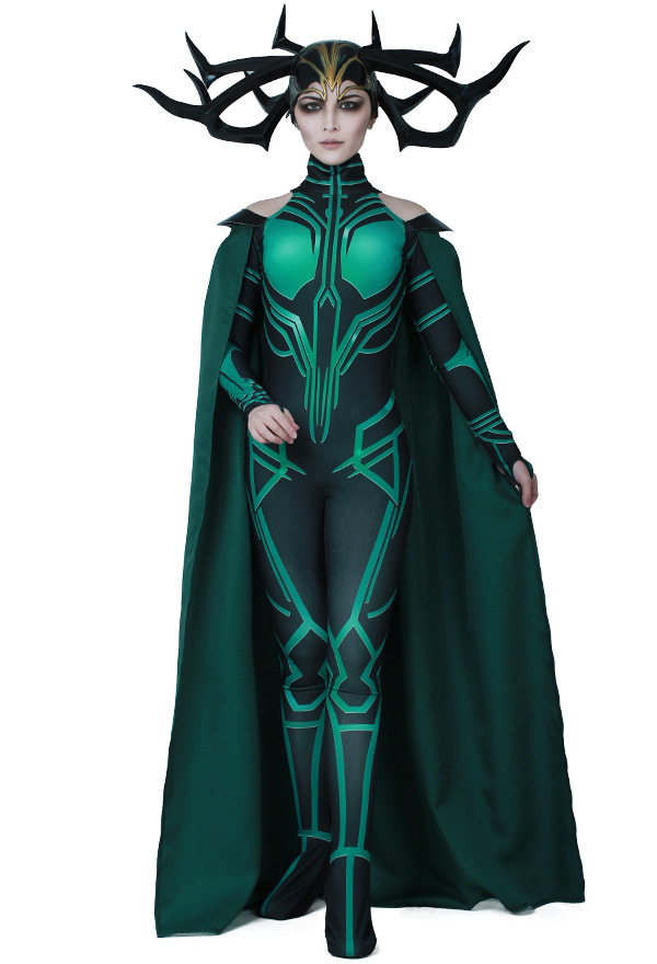 Costume de Cosplay Super Héroïne Combinaison avec Cape Inspiré par THOR 3: Ragnarok Hela Fait sur Mesure