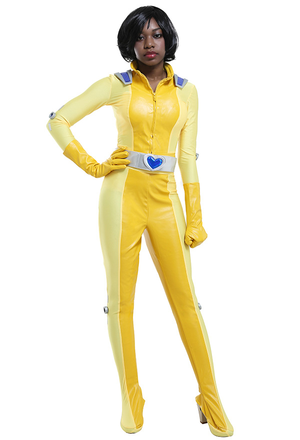 Totally Spies Alex Yellow Cosplay Costume Bodysuit Jumpsuit with Gloves and  Belt