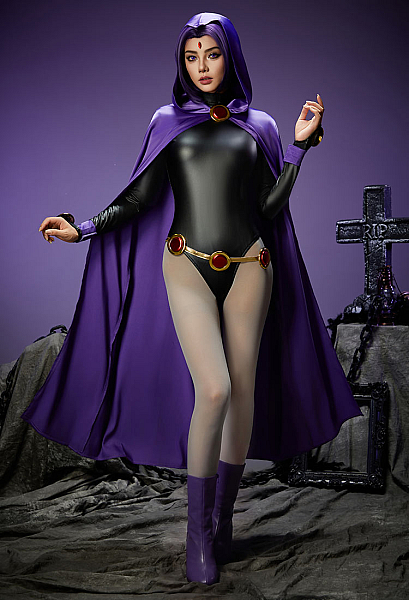 Super Heroine Halloween Bodysuit Cosplay Costume Cloak Inspired by Raven Make to Order