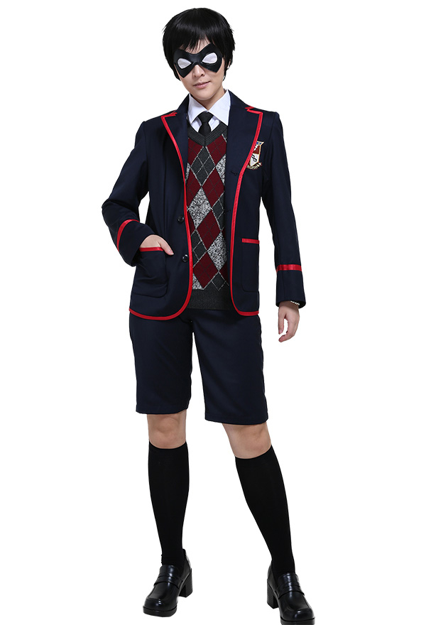 The Umbrella Academy Men School Uniform Cosplay Costume with Eyepatch