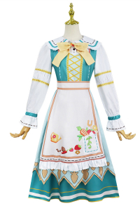 Uma Musume Pretty Derby Rice Shower Cosplay Costume Turquoise Lolita Dress with Apron and Hairband