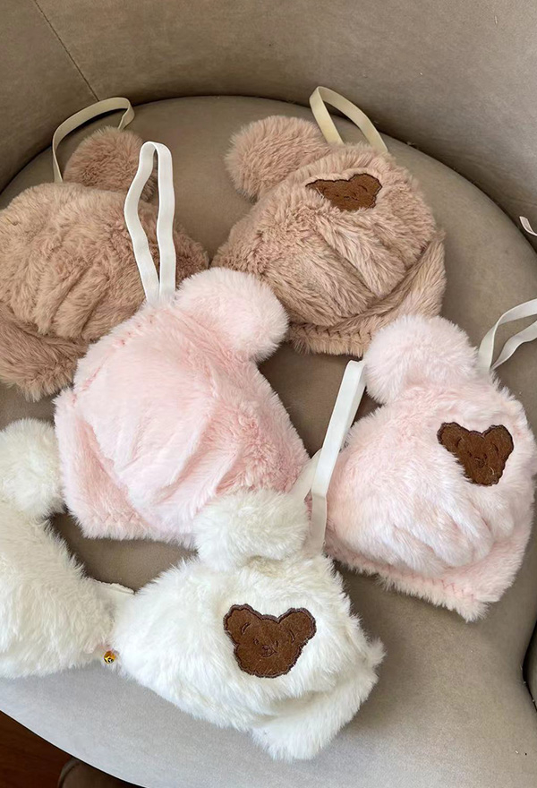 Sexy Lingerie Set with Bear Pattern Furry Bra and Thong for Fun