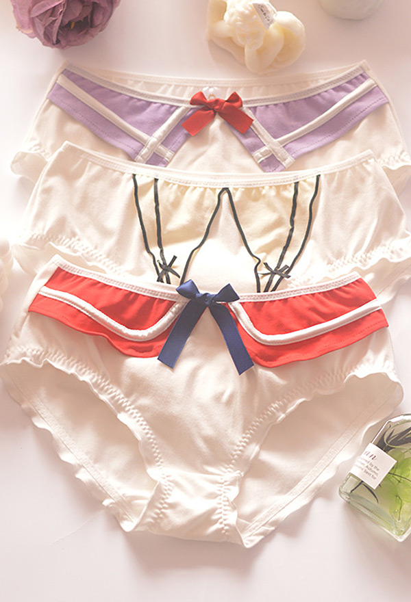 Kawaii Underwear Japanese Style Bow Comfort Stretch Hipster Briefs Cute  Ladies Panties 3pcs Set