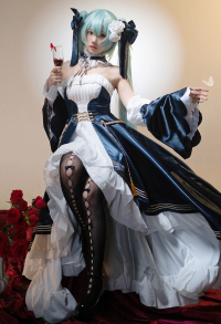 Vocal Cosplay Costume Dress and Sleeves with Hairpins and Thigh Socks