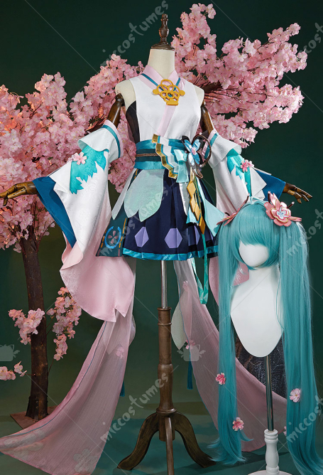 Onmyoji Cosplay Costume Vocal Kawaii Dress and Bandeau with Waist Belt and Tights