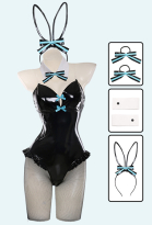Vocal Cosplay Costume Bunny Girl Bodysuit with Headband Bowtie and Fishnet Stockings