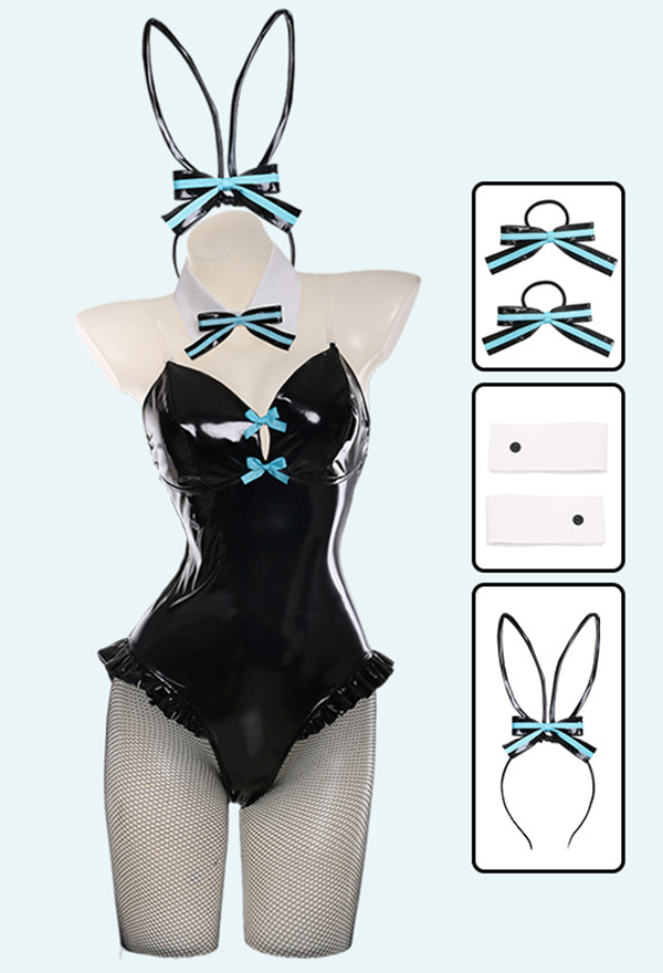 Vocal Cosplay Costume Bunny Girl Bodysuit avec Bandeau et Noeud Papillon et Bas de Résille