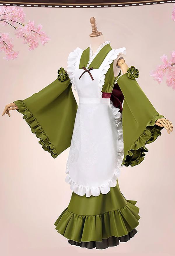 Women Game Kawaii Costume - Matcha Green Tea Dress and Apron Vocal