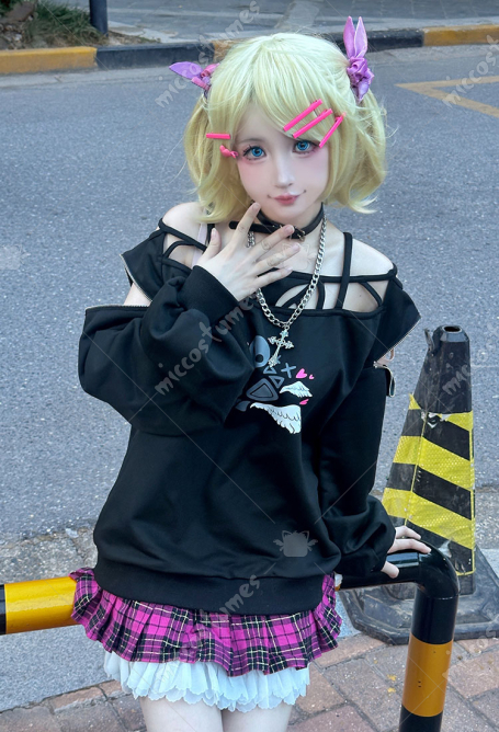 Vocal Rin Cosplay Costume Sweatshirt Pleated Skirt with Leg Warmers