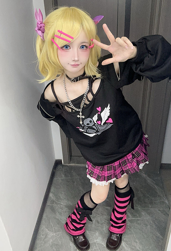 Women Rin Costume - Sweatshirt Pleated Skirt with Leg Warmers