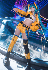 Vocal 17 Anniversary Cosplay Costume Top Shorts with Long Sleeve Jacket and Yellow Leg Cover