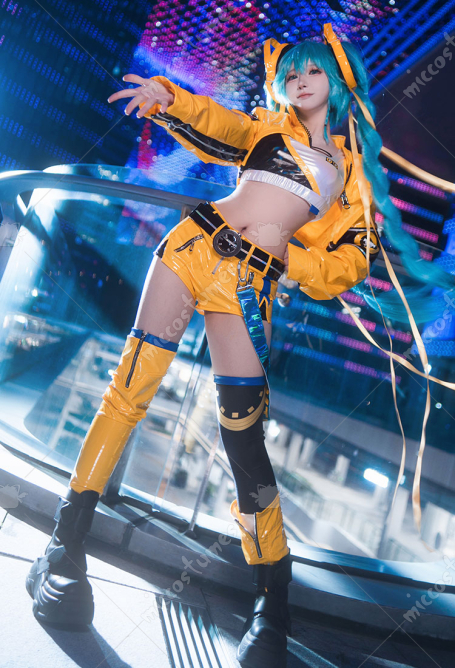 Vocal 17 Anniversary Cosplay Costume Top Shorts with Long Sleeve Jacket and Yellow Leg Cover