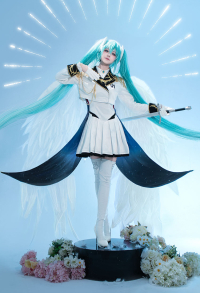 Vocal × Gundam Crossover Skin Cosplay White Dress with Jacket and Socks
