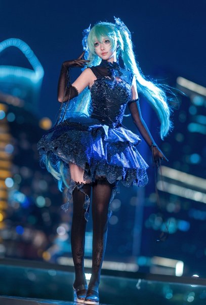 Vocal Eternal Night Figure Skin Cosplay Costume Top and Skirt with Headpiece and Gloves