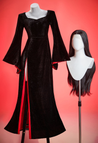 Halloween Wednesday Morticia Addams Gothic Cosplay Costume Red and Black Wide Sleeve Dress