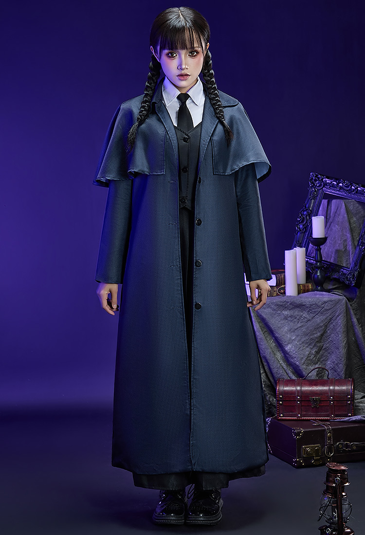Wednesday Addams Halloween Cosplay Costume Shirt and Vest with Coat and Skirt