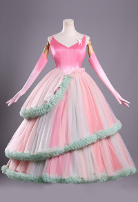 Wicked Glinda Cosplay Costume Pink and Green Tulle Dress with Gloves and Petticoat