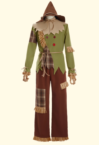 The Wizard Scarecrow Cosplay Costume Halloween Cosplay Costume Patchwork Top and Pants with Hat and Scarf