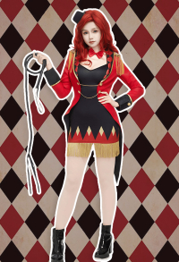 Halloween Costume Female Animal Trainer Outfit Set Circus Style Suspender Dress with Tuxedo and Hat