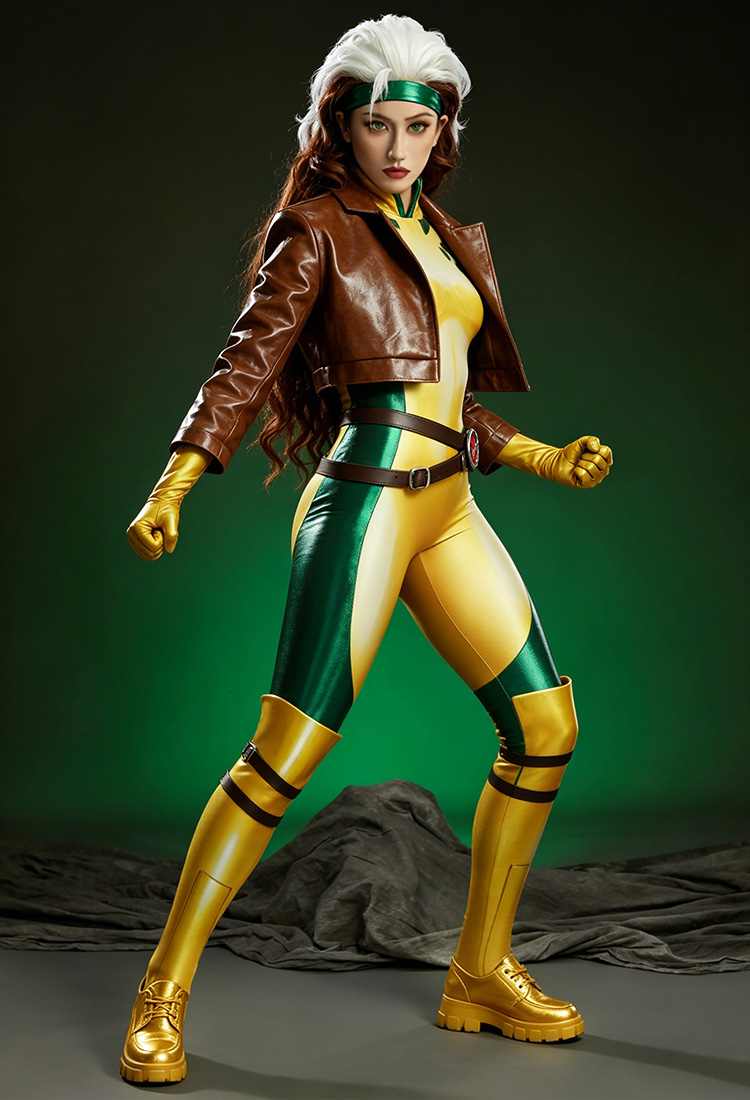 Premium Edition Superhero Rogue Cosplay Costume Bodysuit with Jacket and Gloves