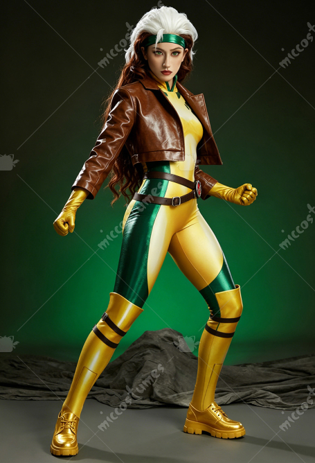Premium Edition Superhero Rogue Cosplay Costume Bodysuit with Jacket and Gloves