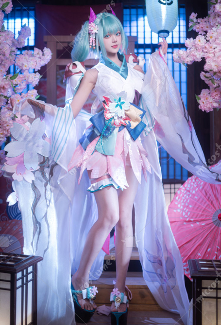 Onmyoji Cosplay Costume Vocal Dress and Waistband with Bracelet and Hair Accessory