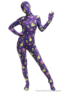 Women Alien Space Full Bodysuit Costume Printed Skin Suit Adults Catsuit Cosplay Costume Outfits