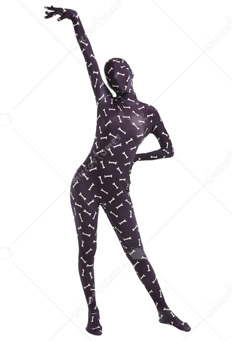 Knochen Muster Erwachsene Zentai Full Bodysuit Kostüm Skin Suit Catsuit Lange Arm Halloween Jumpsuit