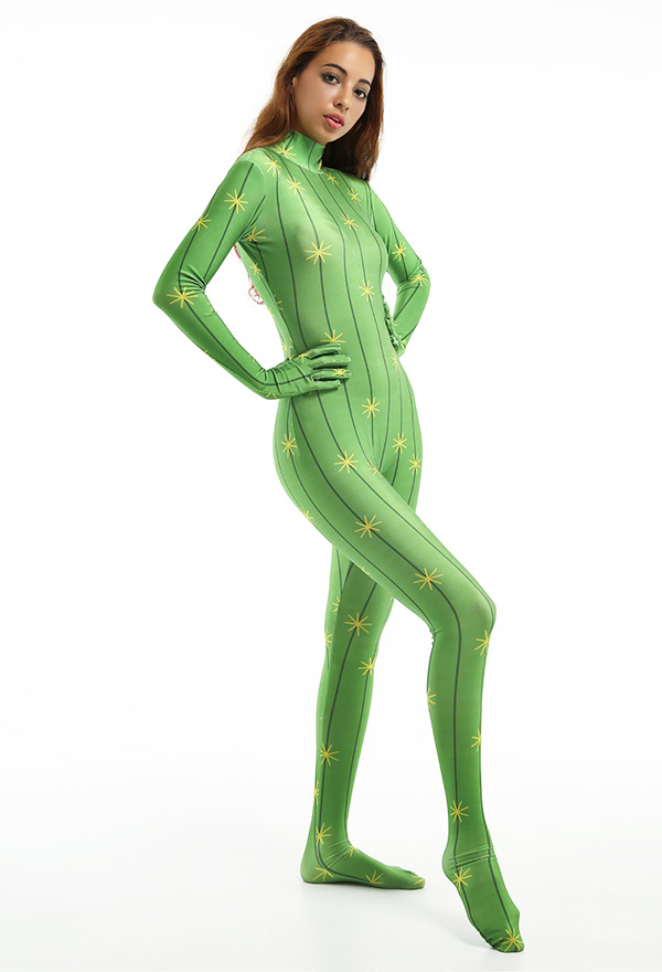 Cactus Full Bodysuit Costume - Halloween Women Adult Pattern Print Skin  Suit Catsuit