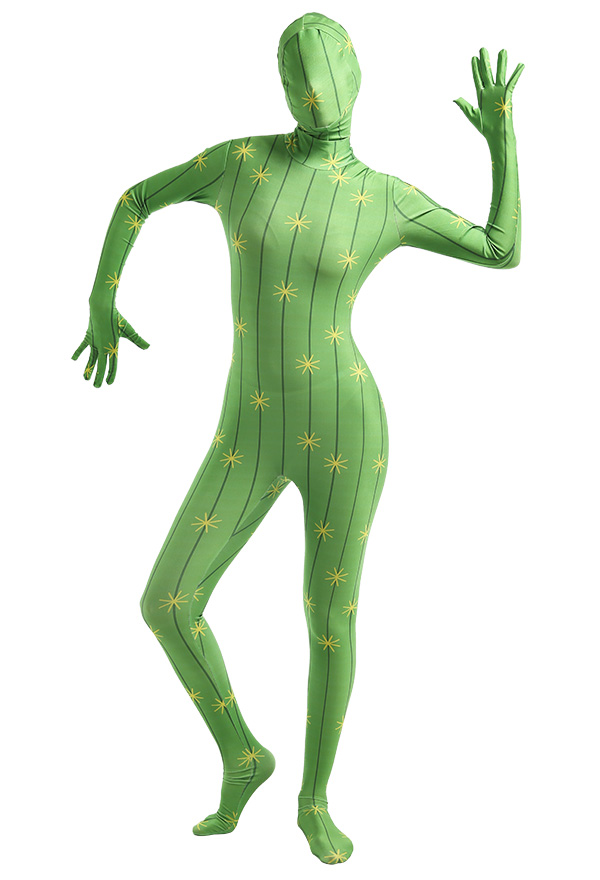 Halloween Women Adult Cactus Full Bodysuit Costume Pattern Print Skin Suit Adults Catsuit Cosplay Costume Outfits