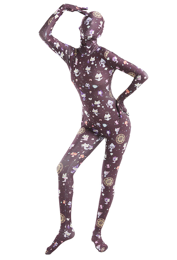 Halloween Women Cartoon Cat Fairy Tale Series Full Bodysuit Costume Pattern Print Skin Suit Adults Catsuit Cosplay Costume Outfits
