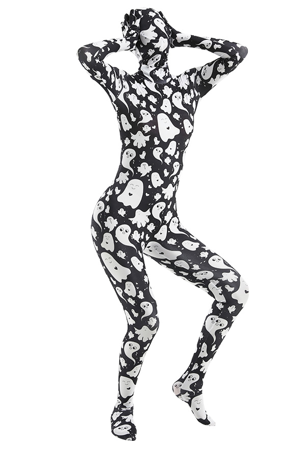 Halloween Women Ghost Full Bodysuit Costume Pattern Print Skin Suit Adults Catsuit Cosplay Costume Outfits
