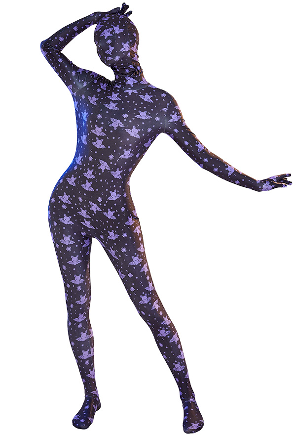 Women Halloween Bat Printed Full Bodysuit Costume Skin Suit Adults Catsuit Cosplay Costume Outfit