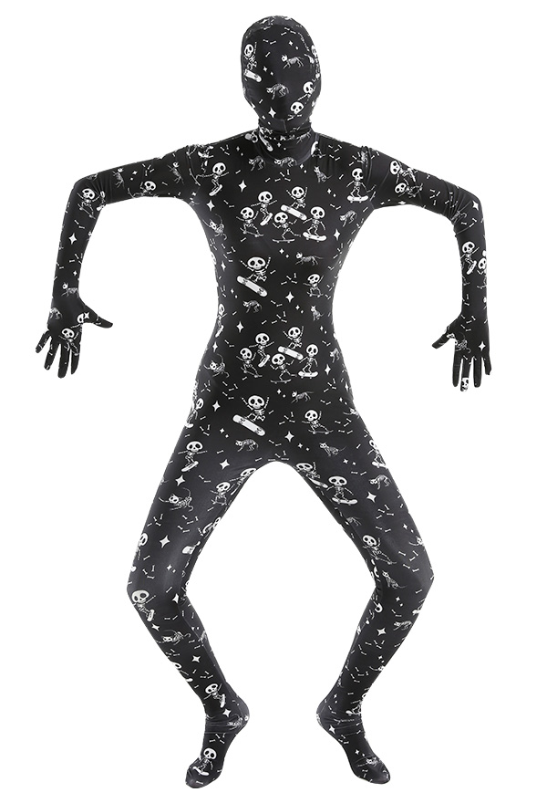 Women Halloween Skateboard Skeleton Pattern Printed Full Bodysuit Costume Skin Suit Adults Catsuit Cosplay Costume Outfit