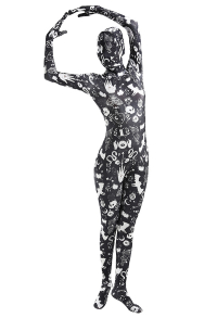 Halloween Witch Elements Pattern Printed Full Bodysuit Costume Skin Suit Adults Catsuit Cosplay Costume Outfit