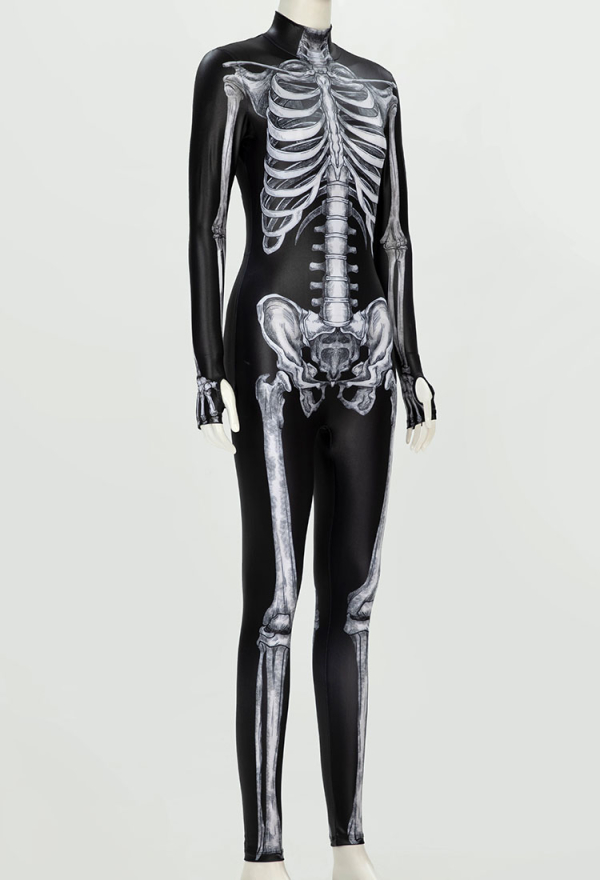 Women Halloween White Skeleton Bodysuit Long Sleeve Bone Goth Style Skull Onesie Cosplay Top Quality Jumpsuit for Sale