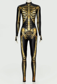 Halloween Golden Skeleton Bodysuit Long Sleeve Bone Goth Style Skull Onesie Jumpsuit