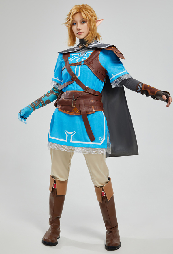 The Legend of Zelda: Tears of the Kingdom Costume de Cosplay Link Veste et Pantalon avec Cape et Sac