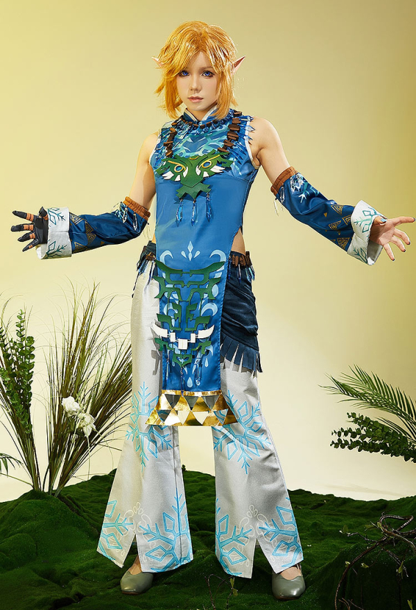 The Legend of Zelda: Tears of the Kingdom Link Cosplay Costume Top et Pantalon avec Collier et Manches