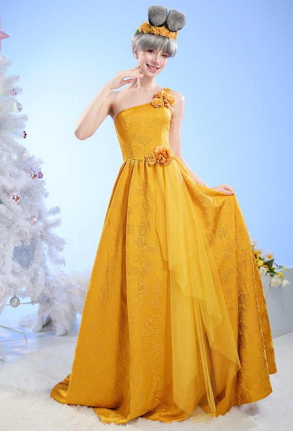 Judy Yellow Gown Cosplay Dress with Ear Hairband and Flower Hair Accessory