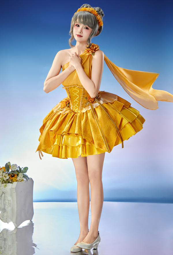 yellow short evening dress Yellow Lace Short Sleeve Mother Of Bride Dress main image 0