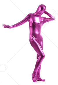 Costume de Cosplay Halloween Partie Combinaison Élastique Brillante Zentai Déguisement Magenta pour Adulte