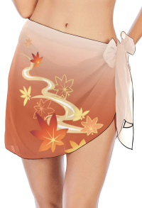 Kaedehara Kazuha Derivative Beach Wrap Short Sarong Maple Leaf Printed Chiffon Bikini Wraps