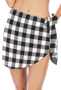 Beach Wrap Short Sarong Black and White Checkered Prints Chiffon Bikini Wraps