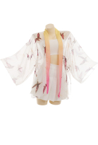 Haori Cover-up with Pink Butterfly Summer Kimono Cardigan
