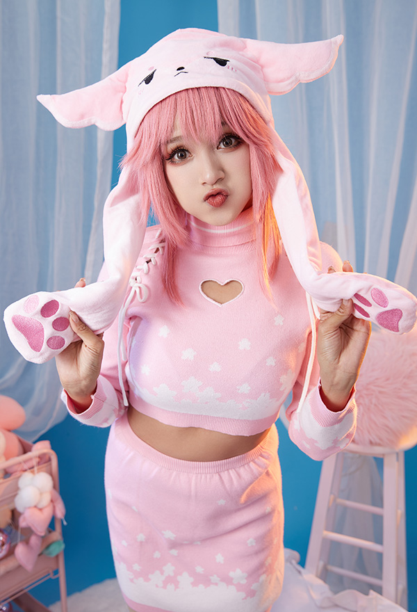 Yae Miko Derivative Soft Warm Hat with Ear Flaps Kawaii Pink Fox Cover Ears Hat