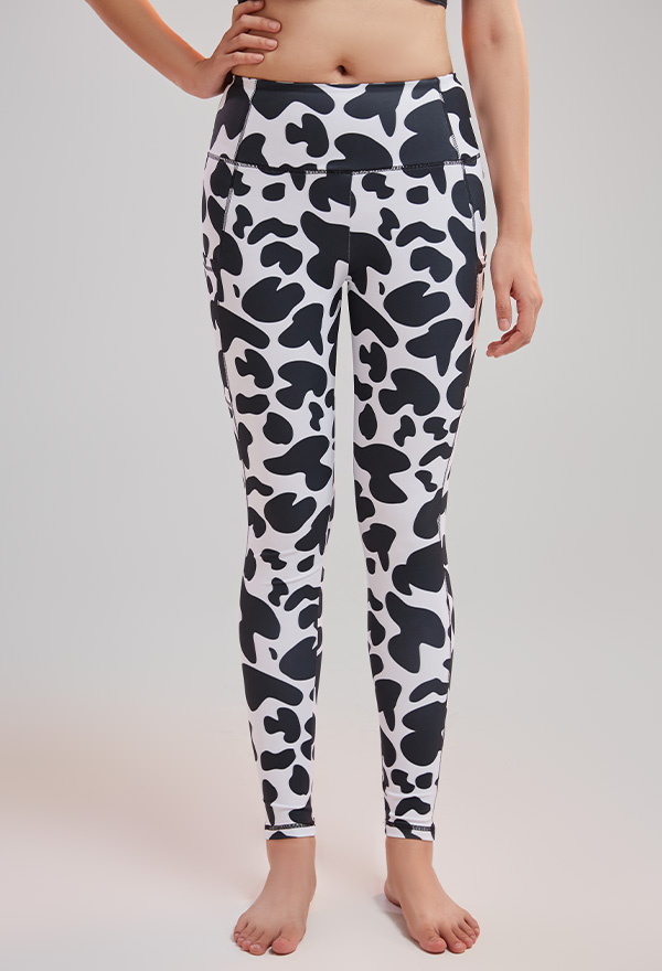 Cow Print Womens Leggings, Cow Yoga Pants, Animal Print Leggings