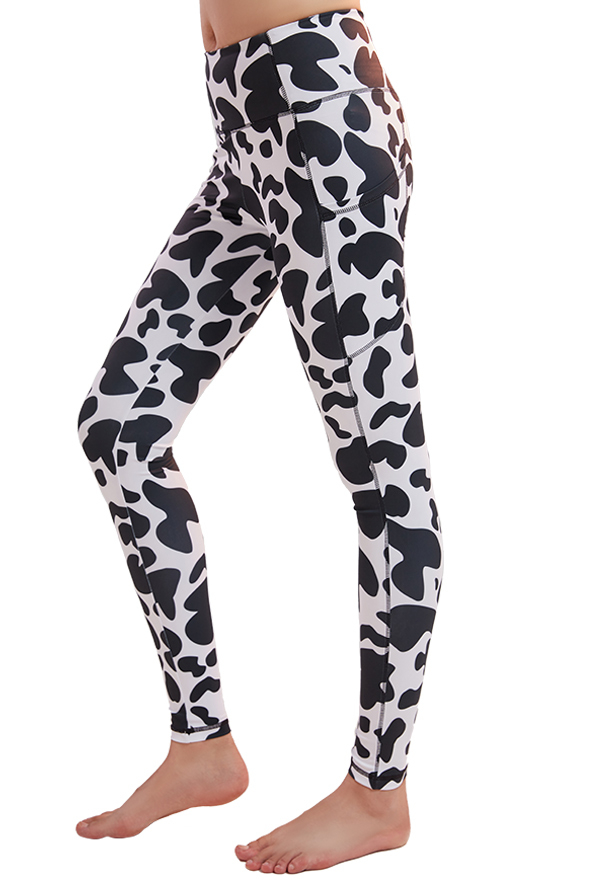 Miccostumes pour Femme Pantalon de Fitness Sport Yoga Motif Vache Leggings