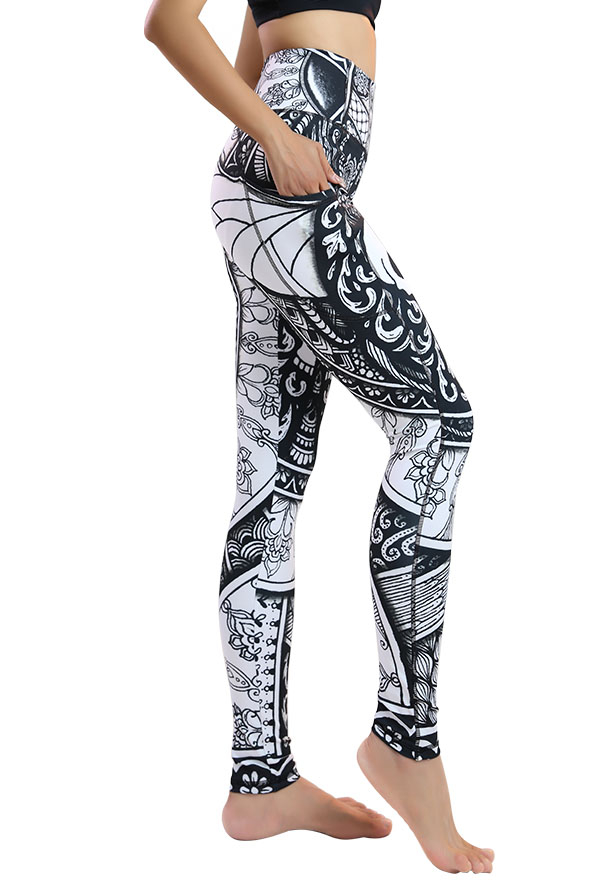 Miccostumes pour Femme Pantalon de Fitness Sport Yoga Motif Squelette Leggings