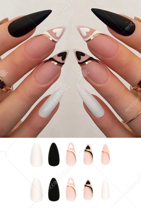 French Style Press On False Nails - Black White Heart Pattern False Nail Tips | Top Quality Fake Nails for Sale French Style Press On False Nails - Black White Heart Pattern False Nail Tips | Top Quality Fake Nails for Sale